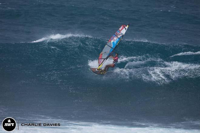 Sam Bittner took some of the biggest waves out there today ©  Charlie Davies / AWT http://americanwindsurfingtour.com/